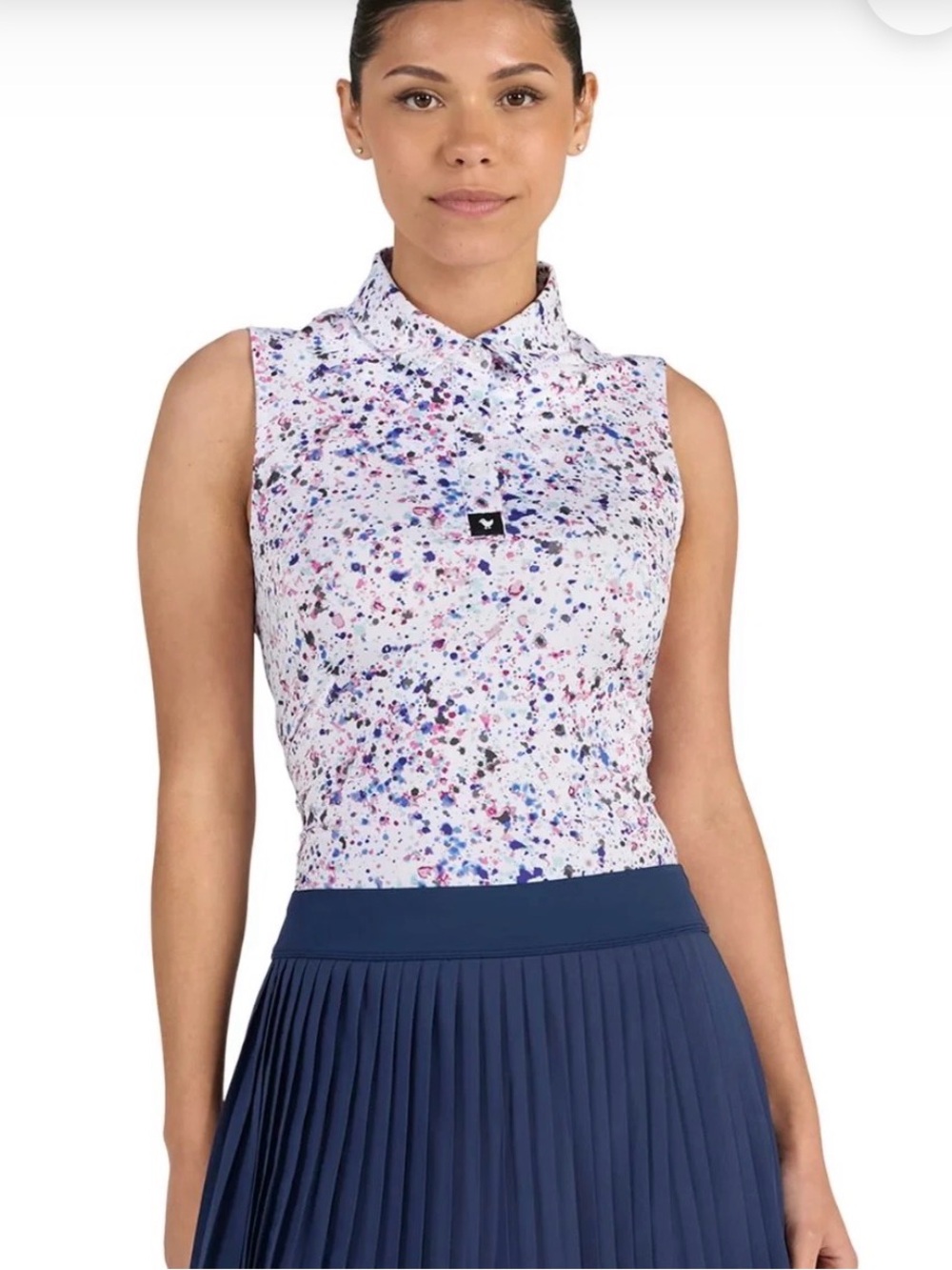 Bad Birdie Woman’s Paint Splatter Sleeveless Polo Golf Top